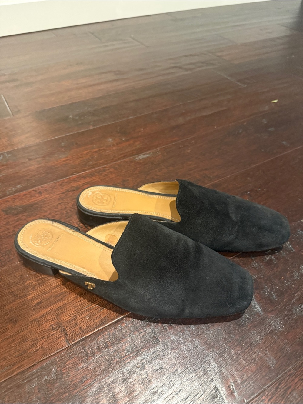 Tory Burch Black Suede Slip-On Mules